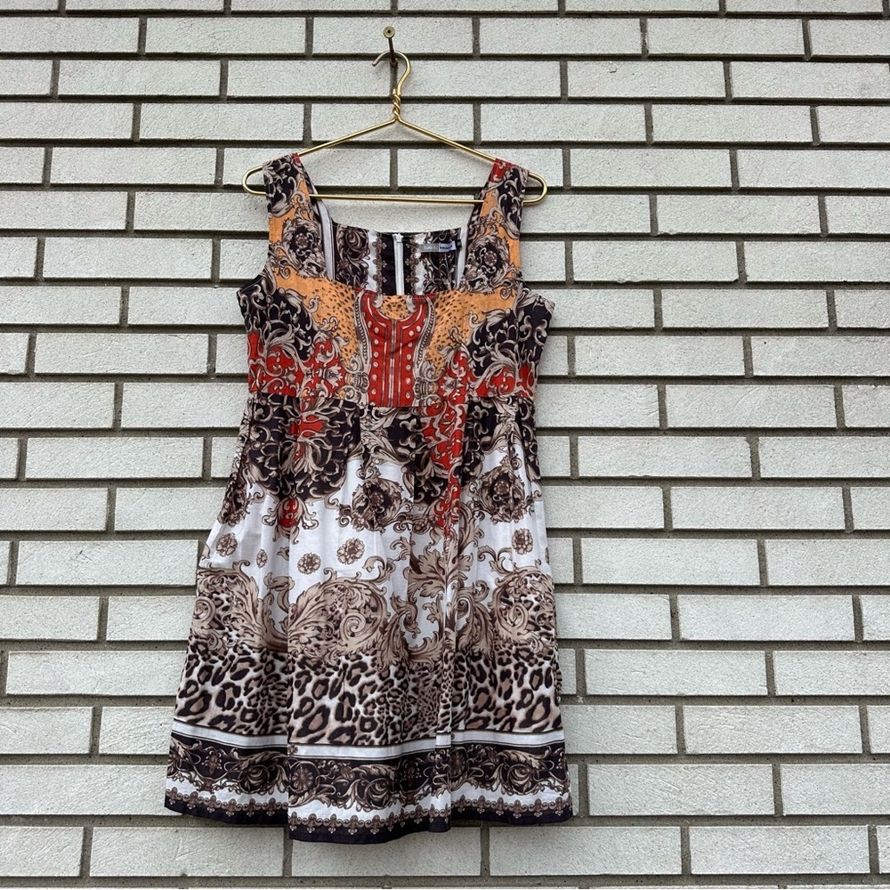 NWT Suite 62 Boutique Baroque Patchwork Leopard Print Sleeveless Dress 10 Cotton